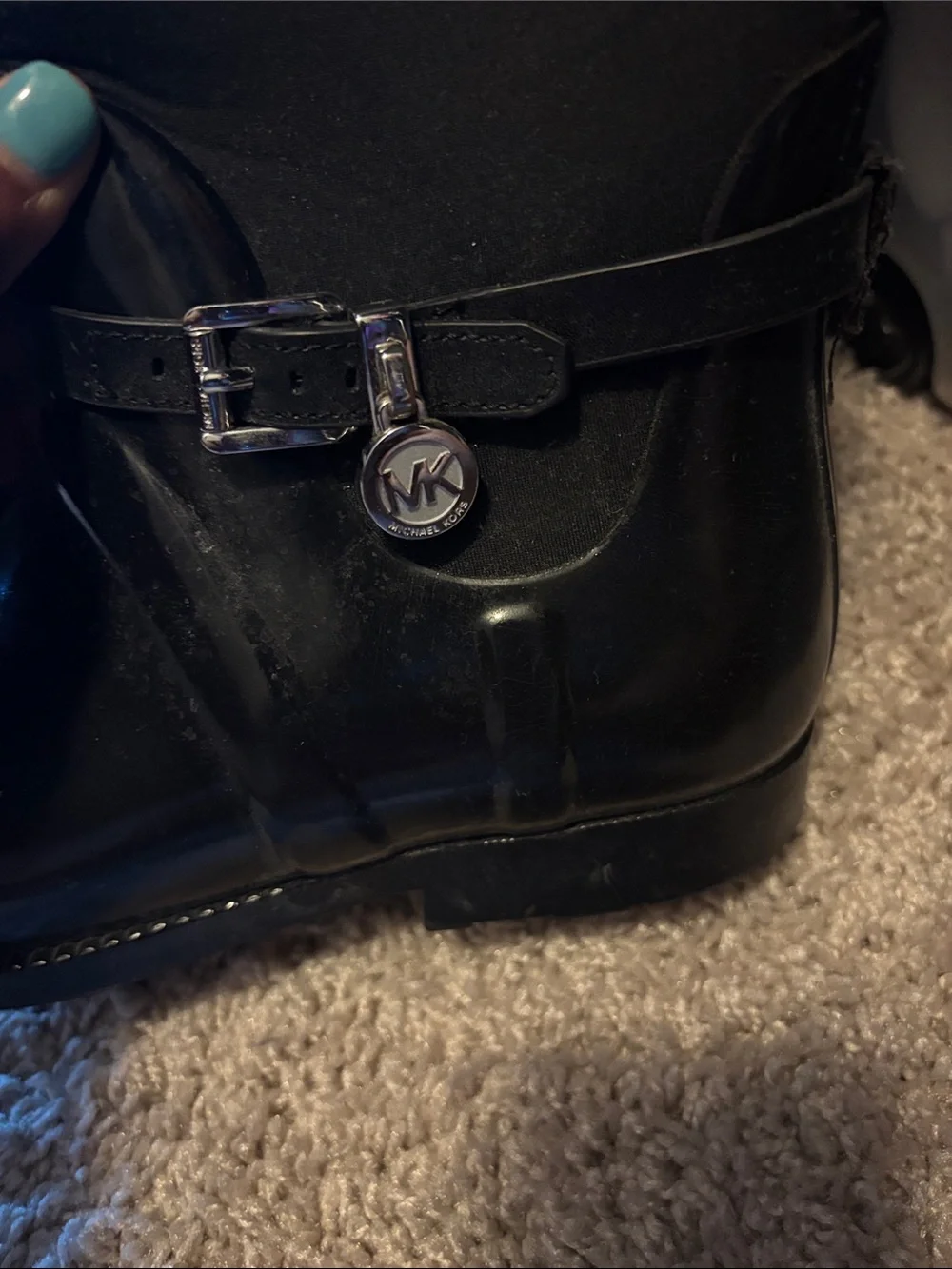 Micheal Kors Black Tall Riding Boots with Buckle Charm